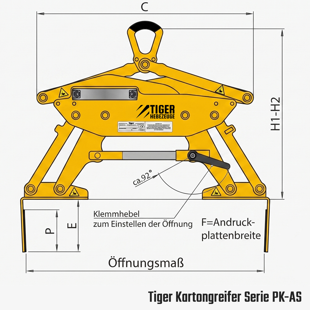 Tiger Sonder-Kartongreifer zum Kranen von Kartons und Holzkisten