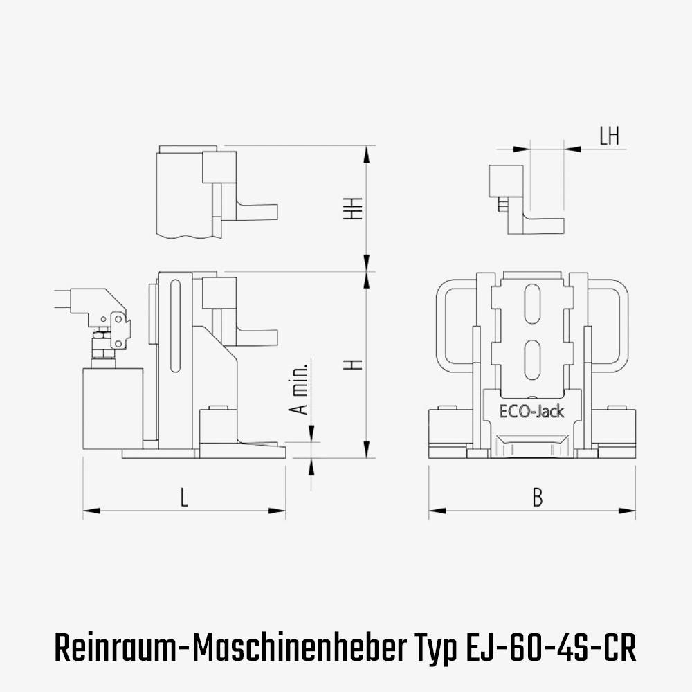 Technisches Bild für tigerhebezeuge-reinraum-maschinenheber-eco-jack-typ-EJ-60-4S-CR-vernickelt-zeichnung
