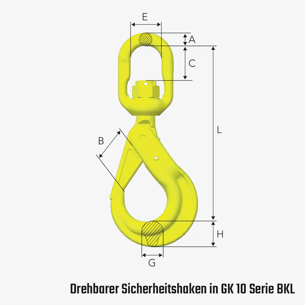Wirbel-Sicherheitslasthaken mit Messinggleitlager und selbstschließende Hakensicherung GK10