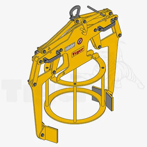 Produktbild von Tiger Sonder-Parallelgreifer mit konstanter Greiftiefe, mittigem Dorndurchlass und Prismenbacken zum Transport von Schleifscheiben im Kranbetrieb Serie Sonder-PG-SD tiger-parallelgreifer-PG-SD-010-510-380-05994_UE