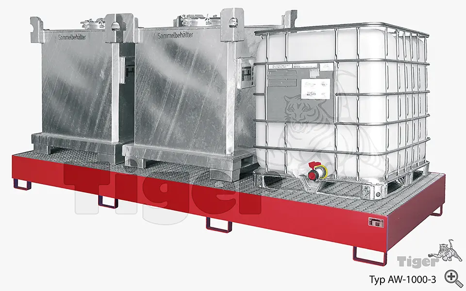 Produktbild von Auffangwanne für IBC-Container und Fässer - IBC Auffangbehälter zur umweltgerechten Gefahrstoff-Lagerung stahl-auffangwannen-aw-1000-3-ibc-behaelter
