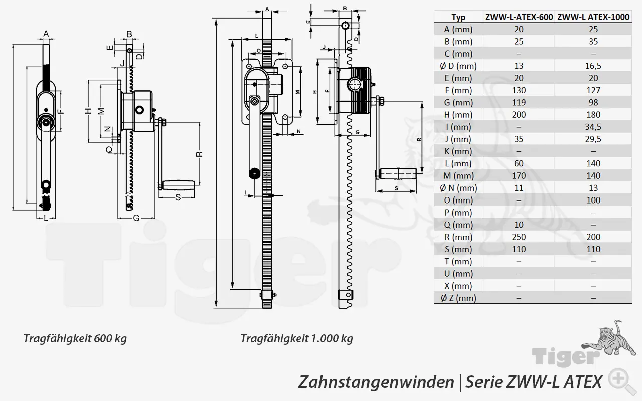 Zum Vergrößern anklicken Technisches Bild für zahnstangenwandwinden-zww-l-atex-zeichnung-1