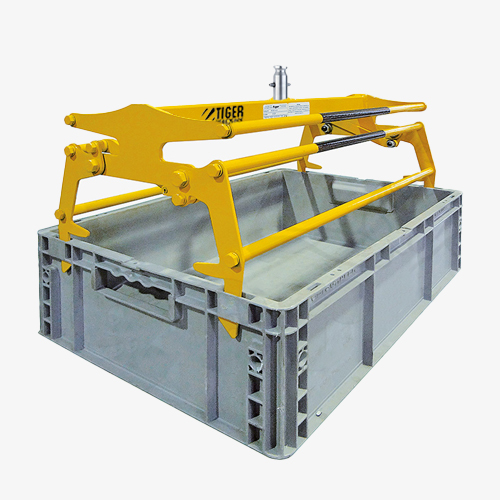 Produktbild von Kastengreifer mit Manu-Kuppler zum Kran-Transport von KLT-Behältern tiger-kastengreifer-mit-kupplungsstift-serie-KLT-M
