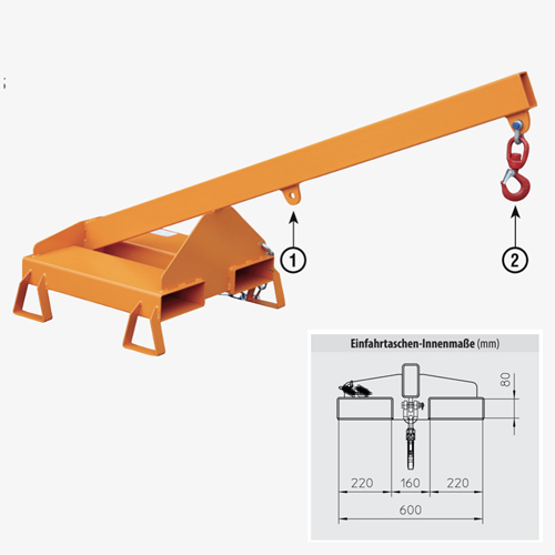 Zum Vergrößern anklicken Technisches Bild für tigerhebezeuge-stapler-lastarme-serie-LA-25-hakenposition+taschenabmessungen