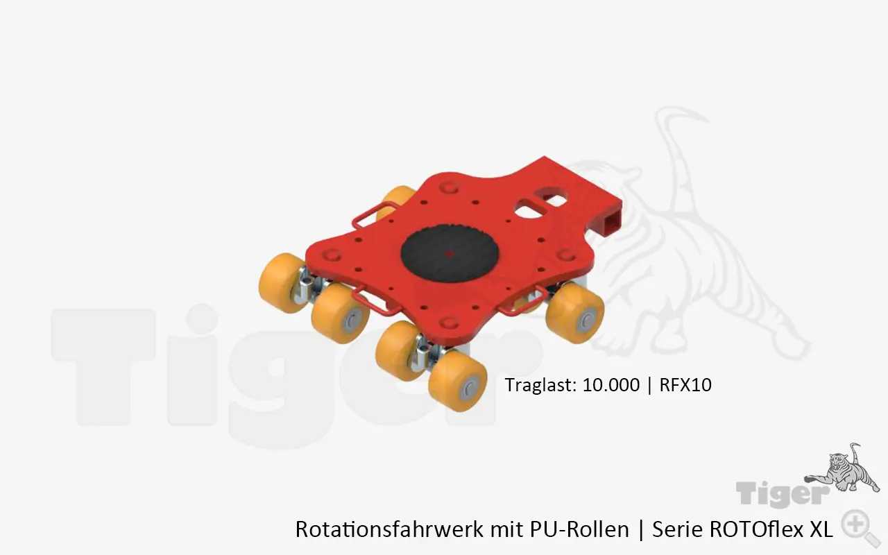 Produktbild von Große Rotationsfahrwerke mit Aufnahme und 360° Drehbarkeit für mehr Leichtgängigkeit beim Fahrtrichtungswechsel rotationsfahrwerke-rotoflex-xl-pu-10000kg