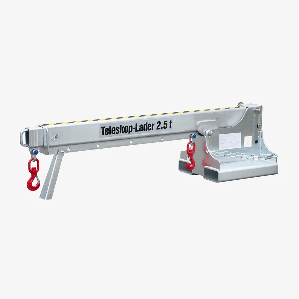 Stapler-Teleskoplader, höhenverstellbar - teleskopierbarer Lastarm mit 2 Wirbellasthaken