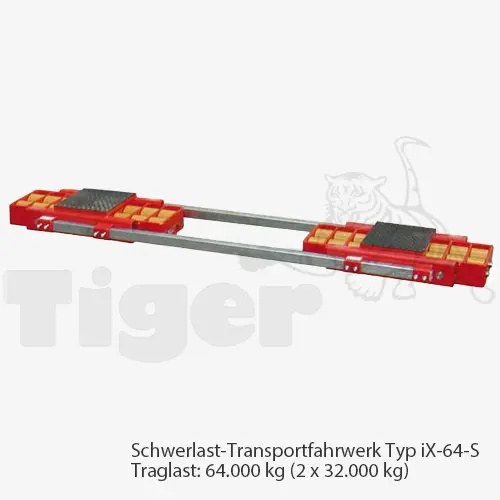 Produktbild von Schwerlast-Transportfahrwerke mit PU-Rollen zur 3-Punkt-Auflage TH: 180 mm tigerhebezeuge-schwerlast-transportfahrwerk-iX-64-S
