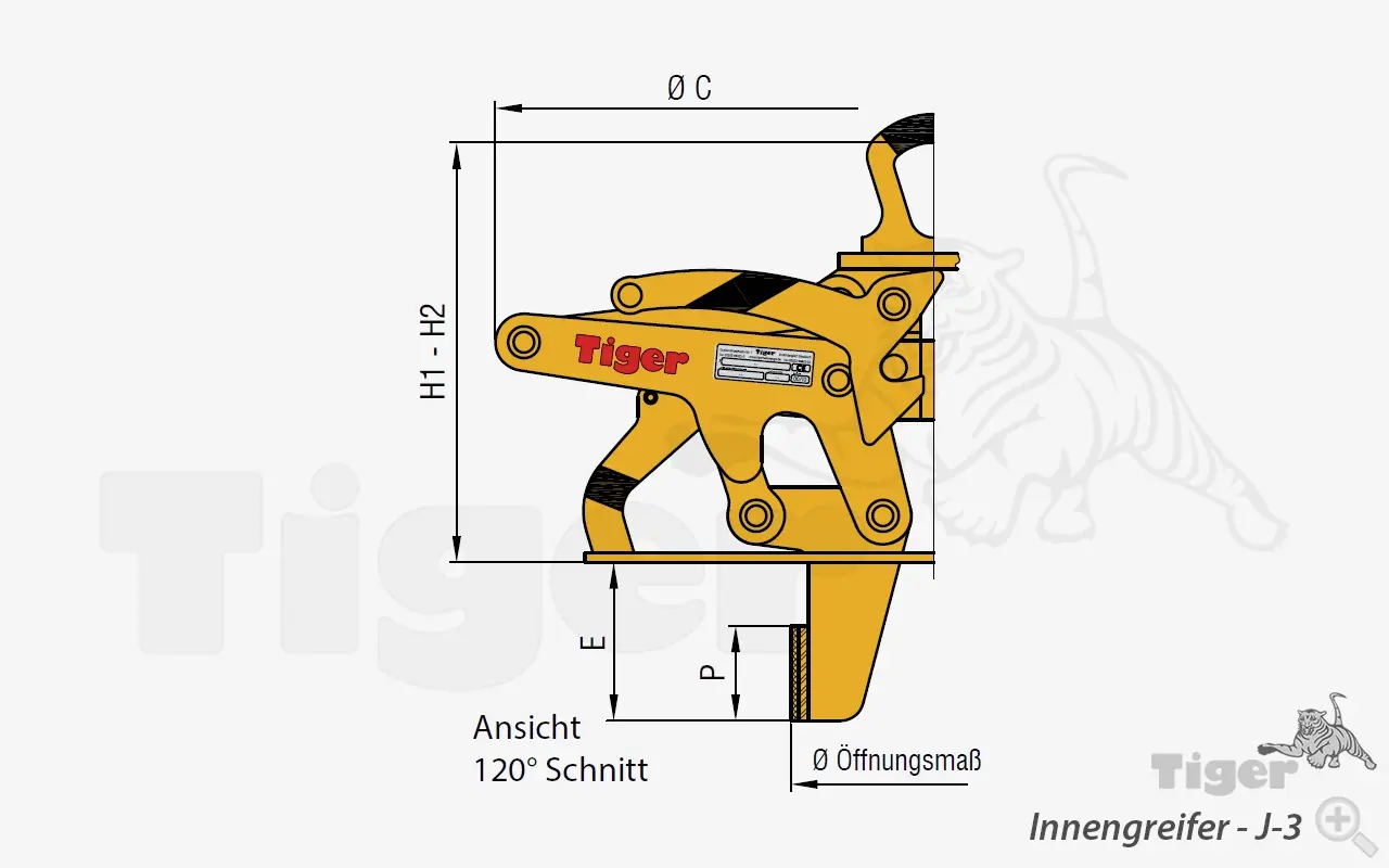 Zum Vergrößern anklicken Technisches Bild für tiger-3-arm-innengreifer-serie-j-3-zeichnung