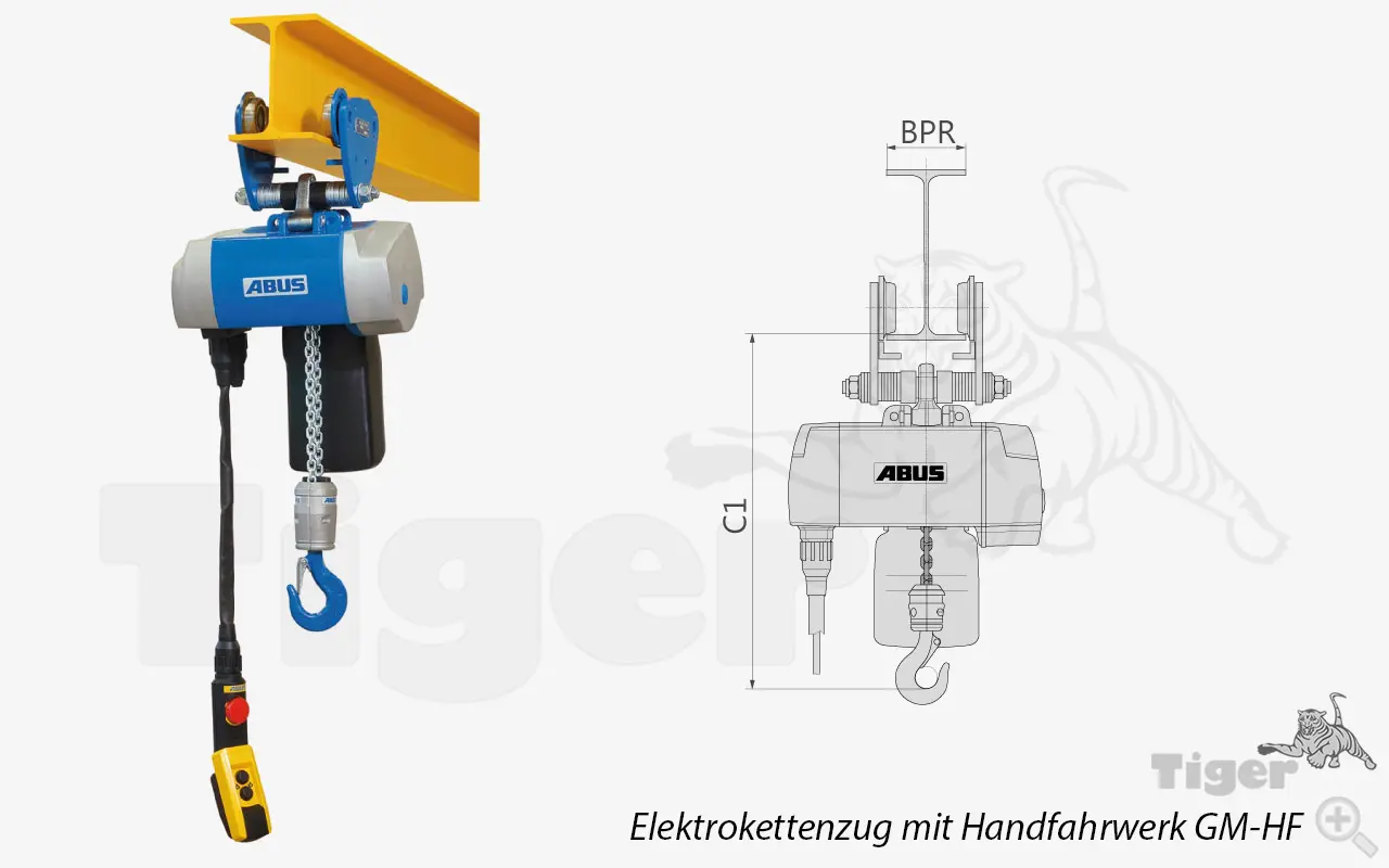 Technisches Bild von Abus Elektrokettenzug GM4 mit Abus Handfahrwerk für 400 V Technisches Bild für abus-elektrokettenzug-gm-mit-abus-handfahrwerk-tigerhebezeuge