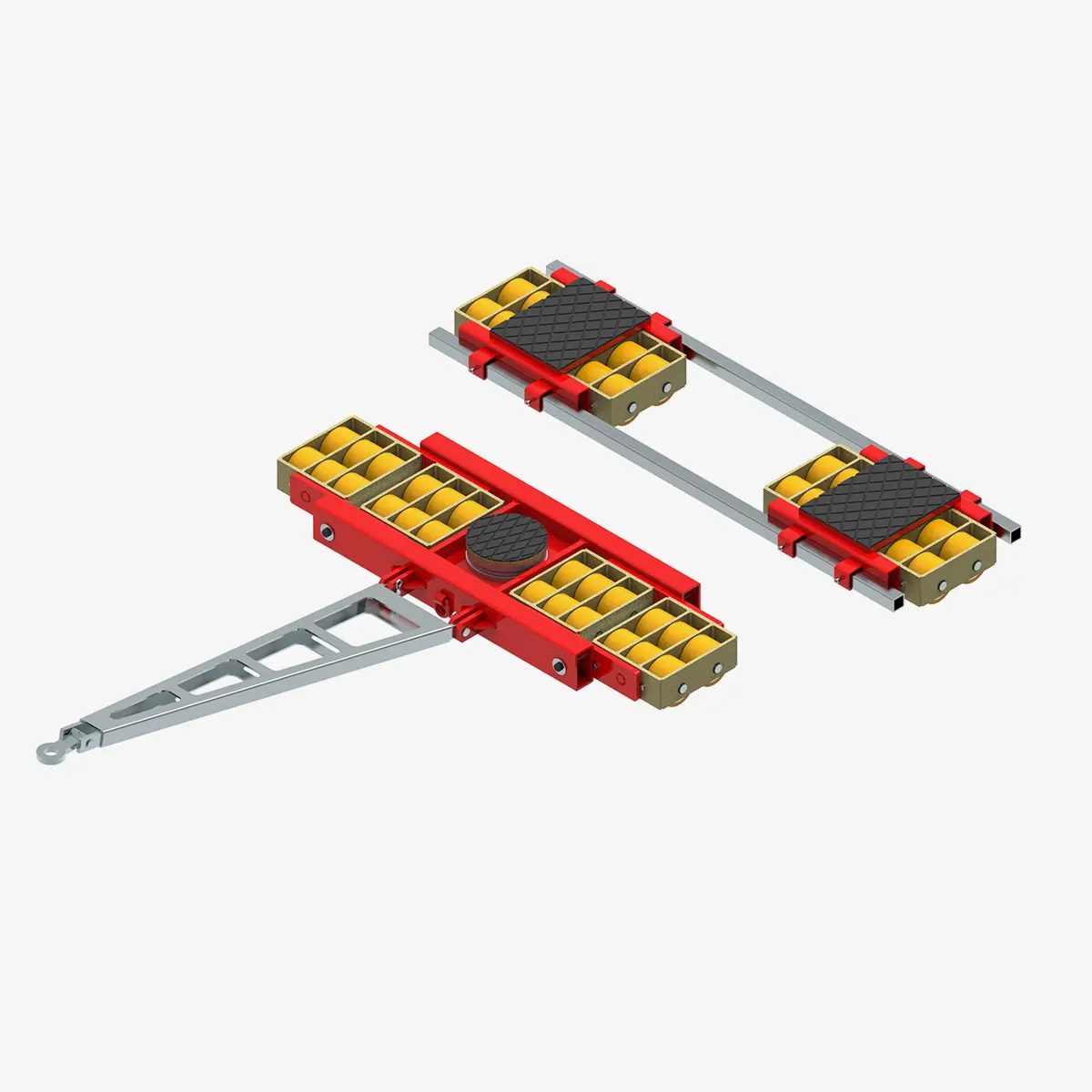 Produktbild von Schwerlast-Transportfahrwerke mit PU-Rollen zur 3-Punkt-Auflage TH: 180 mm Serie i-XL tigerhebezeuge-transportfahrwerke-serie-i-XL-set