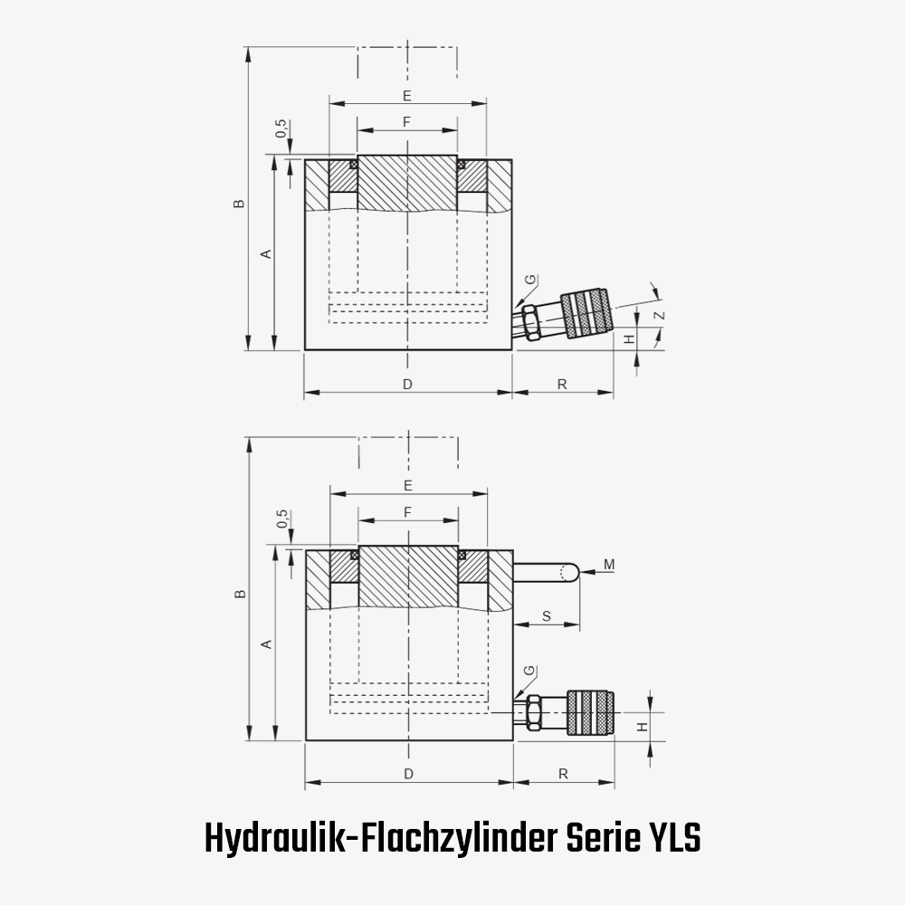 Technisches Bild für tigerhebezeuge-hydraulikzylinder-hydraulik-flachzylinder-serie-YLS-zeichnung
