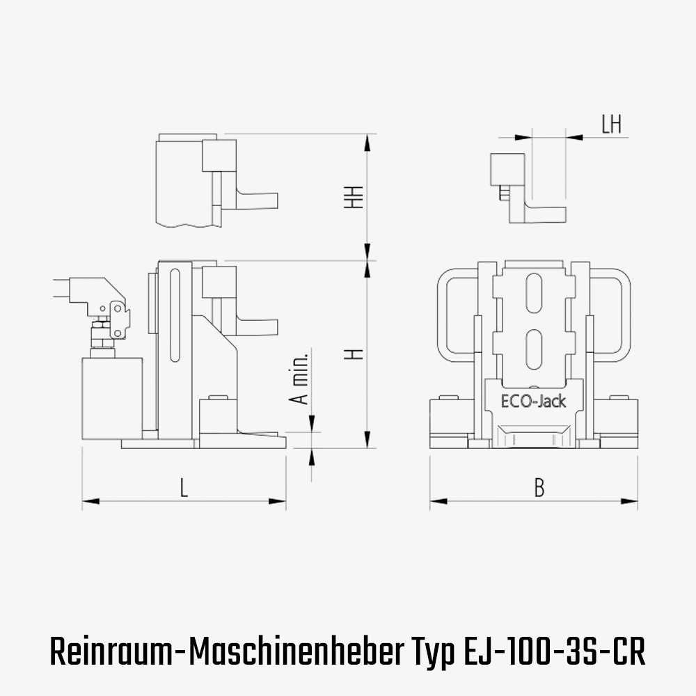 Technisches Bild für tigerhebezeuge-reinraum-maschinenheber-eco-jack-typ-EJ-100-3S-CR-vernickelt-zeichnung