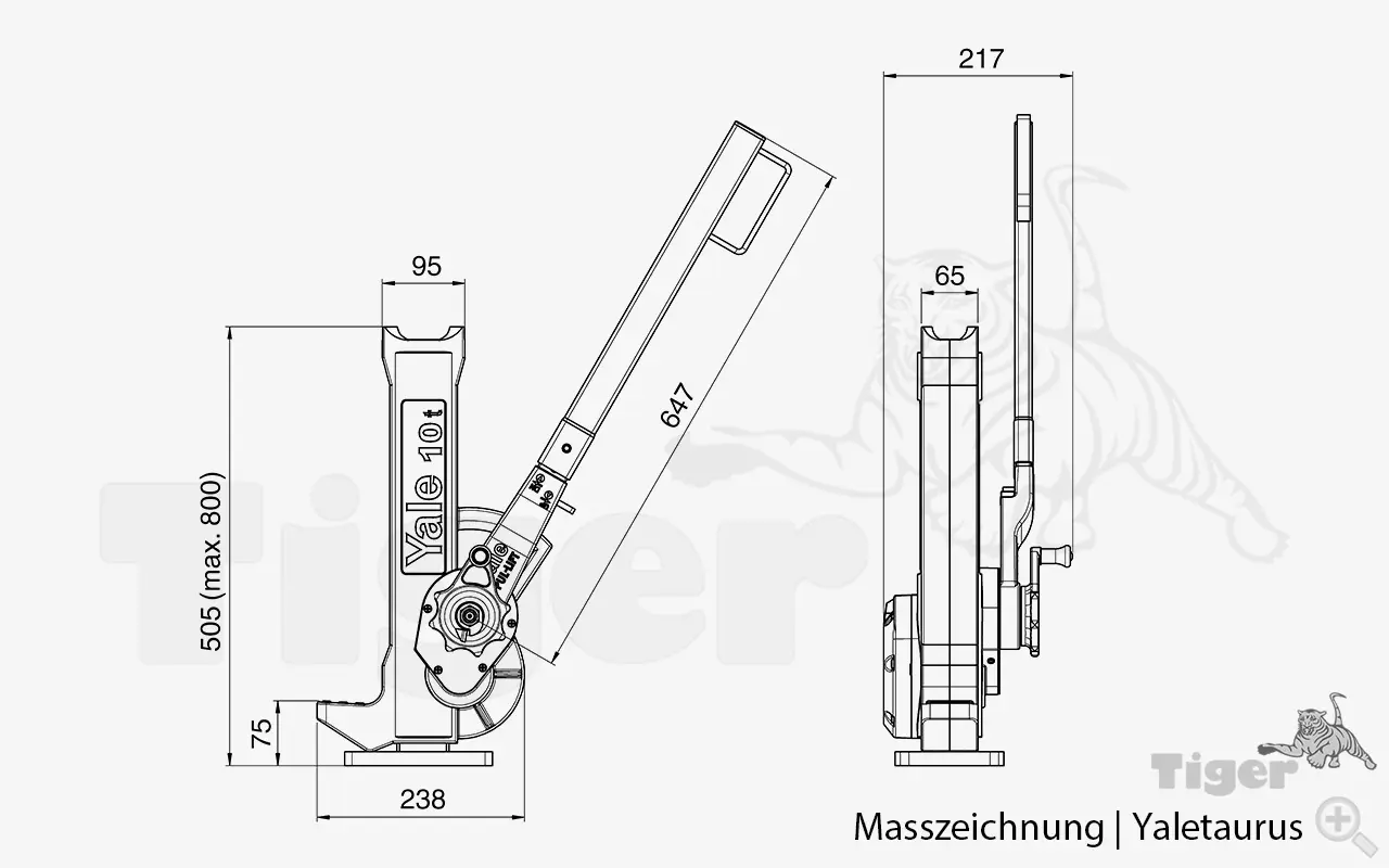 Technisches Bild für zahnstangenheber-yaletaurus-masszeichnung