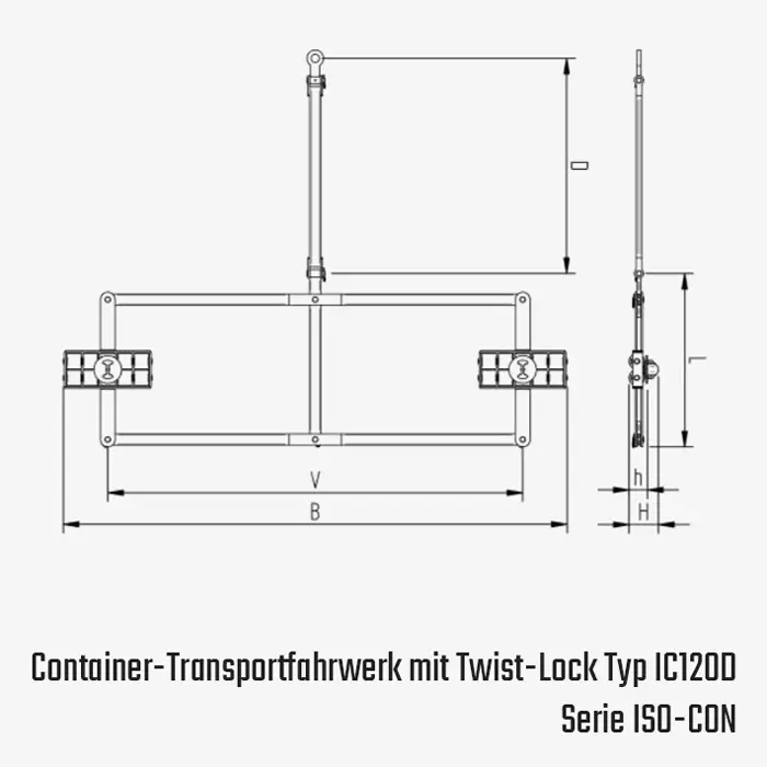 Technisches Bild für tigerhebezeuge-schwerlast-transportfahrwerk-iso-con-vorne-typ-IC120D-zeichnung
