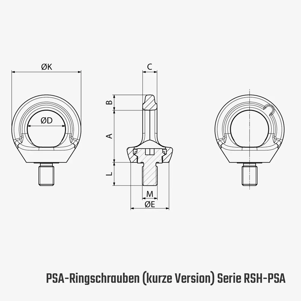 Technisches Bild von PSA-Ringschraube zur Personensicherung - Anschlagpunkt zum Einschrauben Technisches Bild für tigerhebezeuge-anschlagmittel-anschlagpunkte-psa-ringschrauben-serie-RSH-PSA-kurz-zeichnung