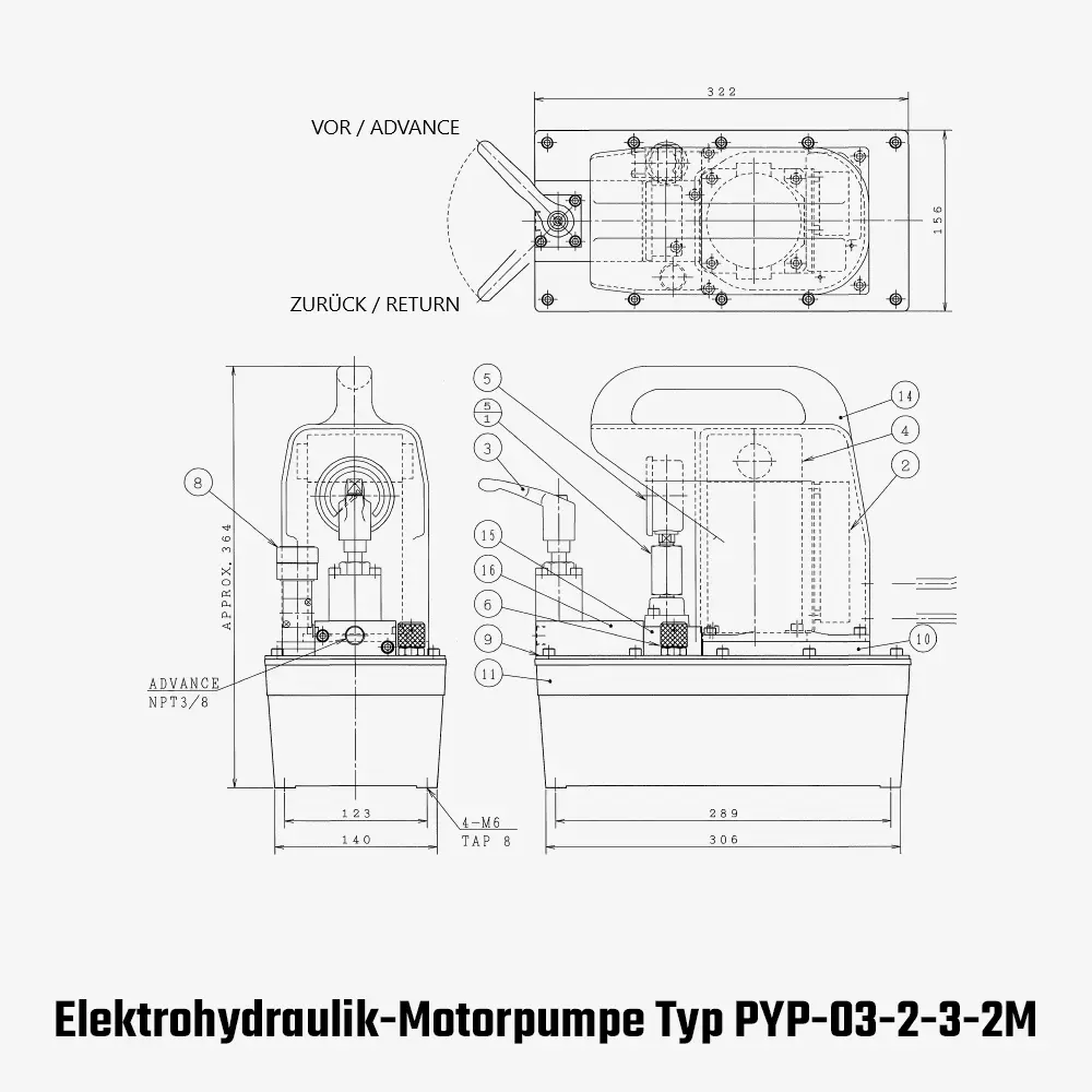 Technisches Bild für tigerhebezeuge-yale-elektro-hydraulikpumpe-zweistufig-typ-PYP-03-2-3-2M-zeichnung