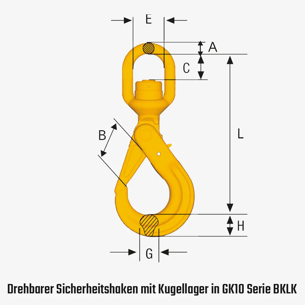 Wirbel-Sicherheitslasthaken mit Kugellager GK10 Ösenkopf und selbstschließende Hakensicherung