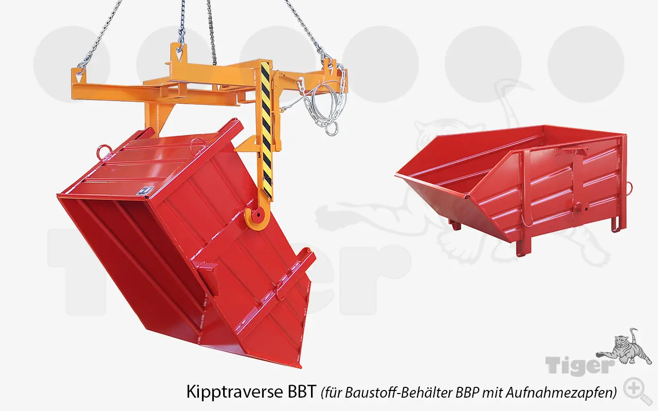 Technisches Bild von Baustoff-Behälter für Kipptraversen - Kippbehälter für die Baustelle Technisches Bild für kipptraverse-bbt-mit-baustoffbehaelter