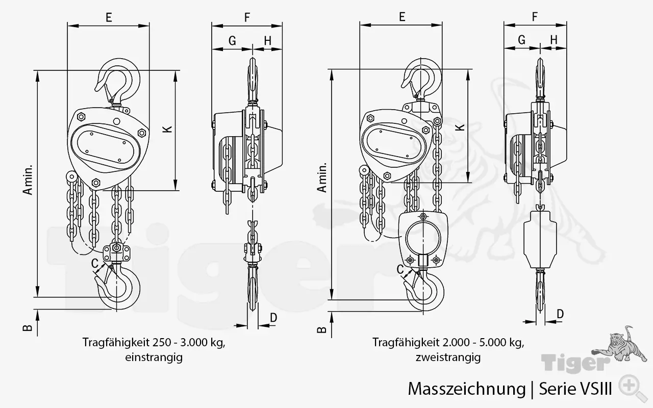 Zum Vergrößern anklicken Technisches Bild für stirnradflaschenzug-yale-vsiii-masszeichnung