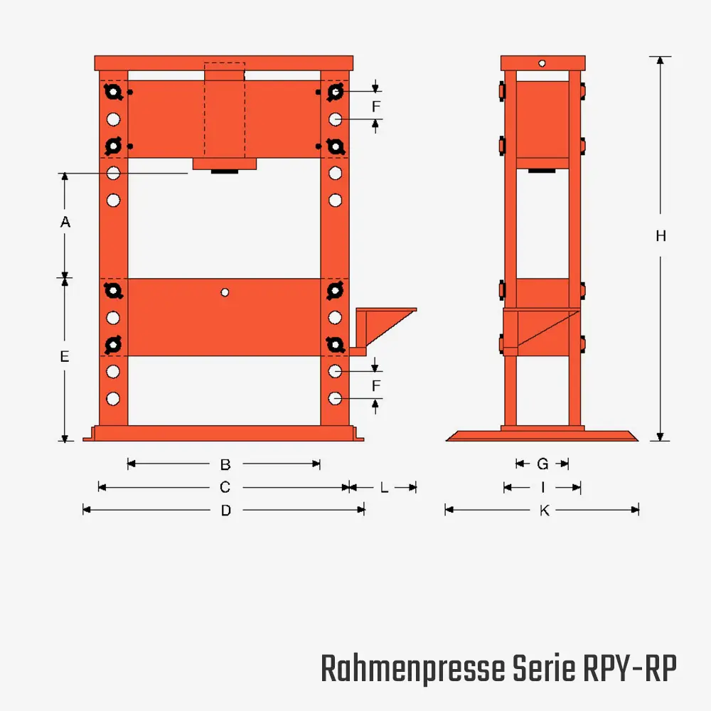 Technisches Bild für tigerhebezeuge-hydraulik-rahmenpresse-werkstattpresse-serie-RPY-RP-zeichnung