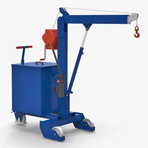 Produktbild von Werkstattkran mit Gegengewicht, Seilwinde und Polyamidrollen, handverfahrbar Serie KR-F-HW tigerhebezeuge-werkstattkran-mit-handseilwinde-serie-KR-F-HW