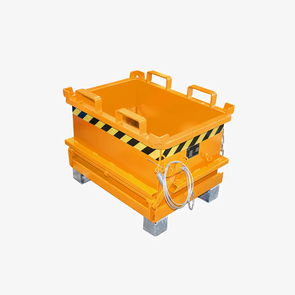 Mini-Klappbodenbehälter für Hubwagen und Stapler mit Seilzug und Automatik-Klappenschließung