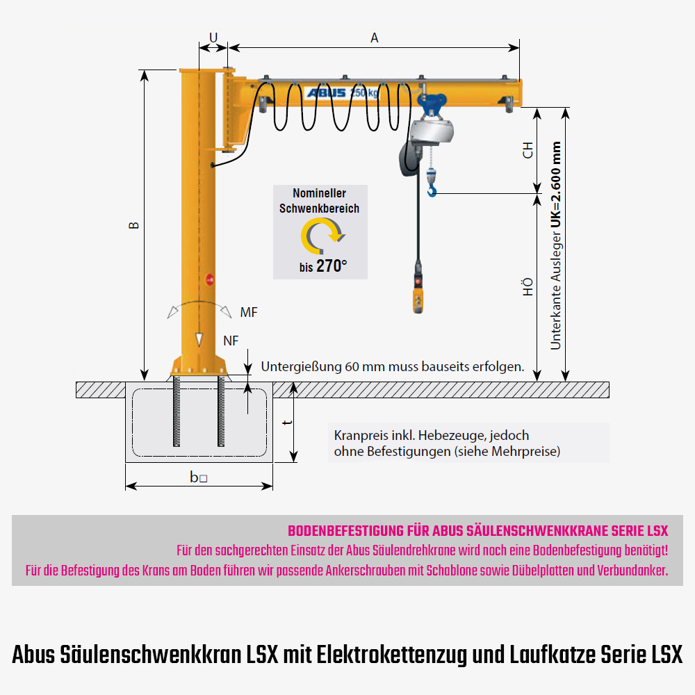Technisches Bild für tigerhebezeuge-abus-saeulenschwenkkran-mit-elektrokettenzug-serie-LSX-zeichnung