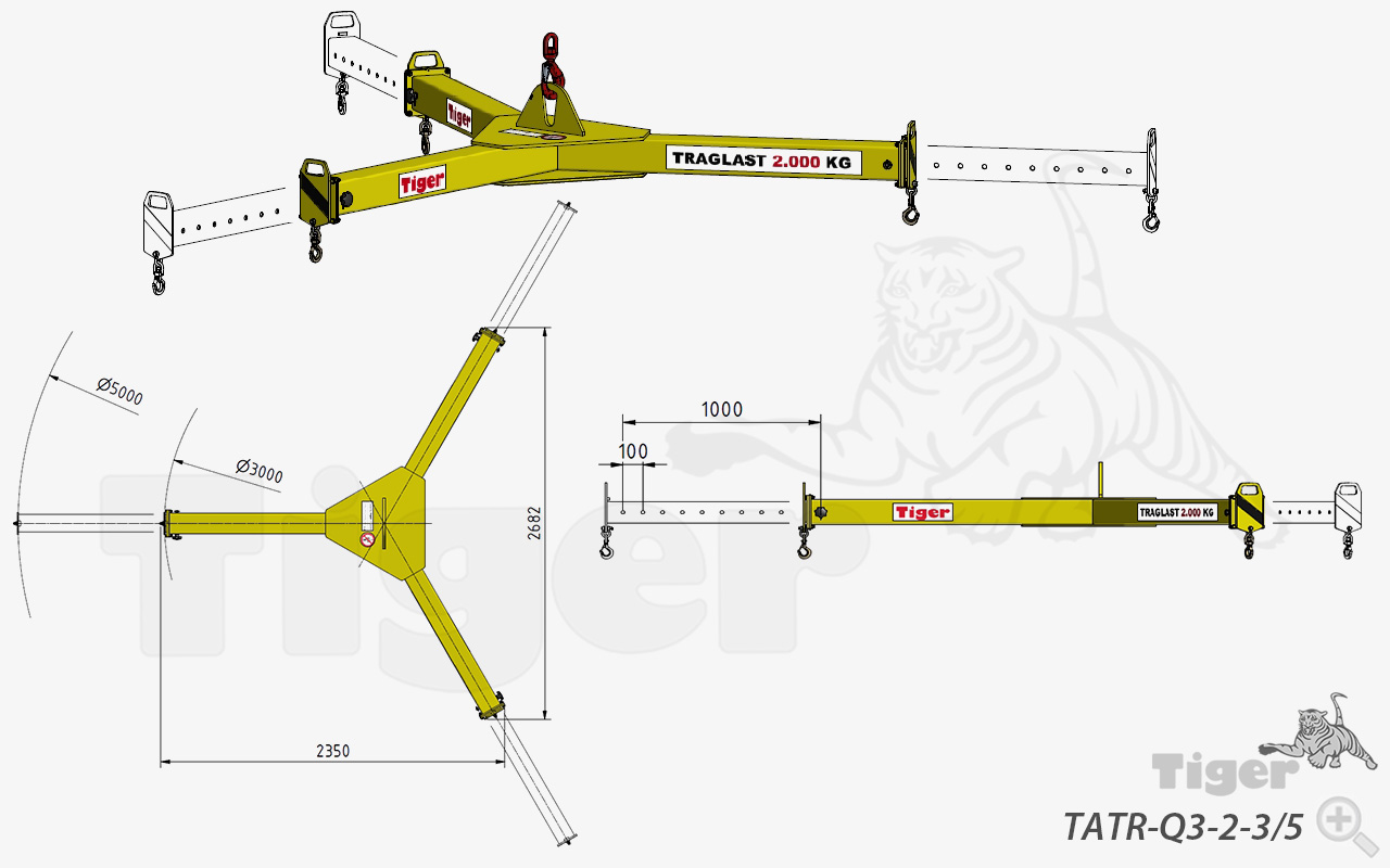 Technisches Bild für 3-Arm-Krantraverse-verstellbar-TATR-Q3-2000kg