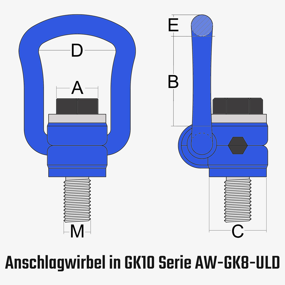 Zum Vergrößern anklicken Technisches Bild für tigerhebezeuge-anschlagwirbel-gk10-unter-last-drehbar-serie-AW-GK10-ULD-zeichnung