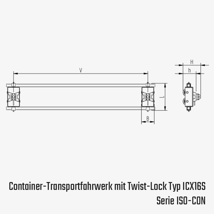 Technisches Bild für tigerhebezeuge-schwerlast-transportfahrwerk-isocon-hinten-starr-typ-ICX16S-zeichnung