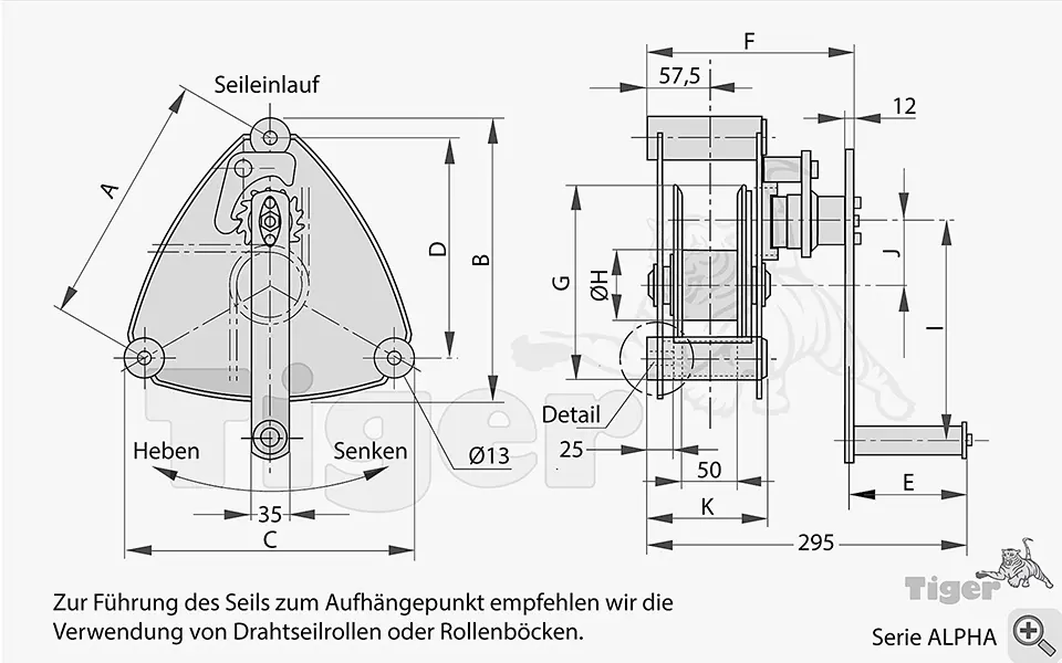 Zum Vergrößern anklicken Technisches Bild für handseilwinde-alpha-hebezeuge-zeichnung