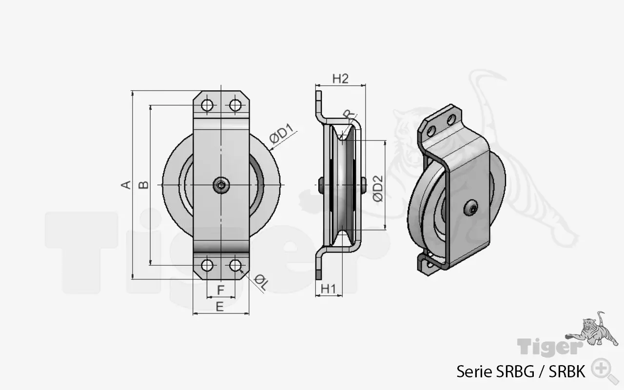 Zum Vergrößern anklicken Technisches Bild für seilrollenbock-srbg-srbk-seitenbefestigung-zeichnung