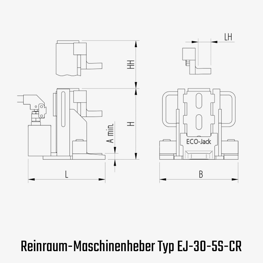 Technisches Bild für tigerhebezeuge-reinraum-maschinenheber-eco-jack-typ-EJ-30-5S-CR-vernickelt-zeichnung