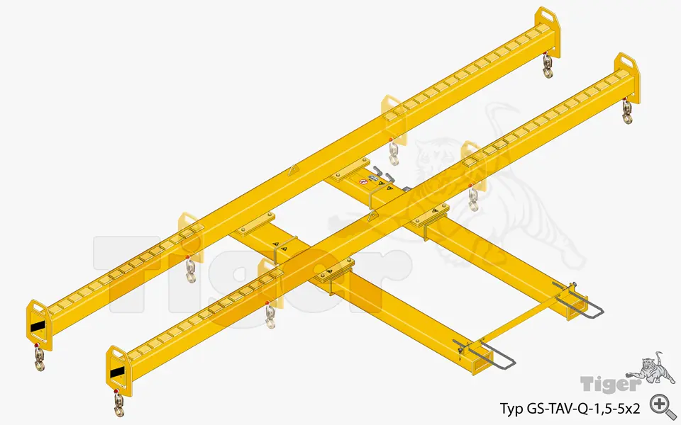 Produktbild von Tiger Sonder-Quertraversen mit Doppel-Querbalken und Lasthaken für Stapler, verstellbar Serie Sonder-GS-TAV-Q tiger-staplertraverse-lastaufnahmemittel