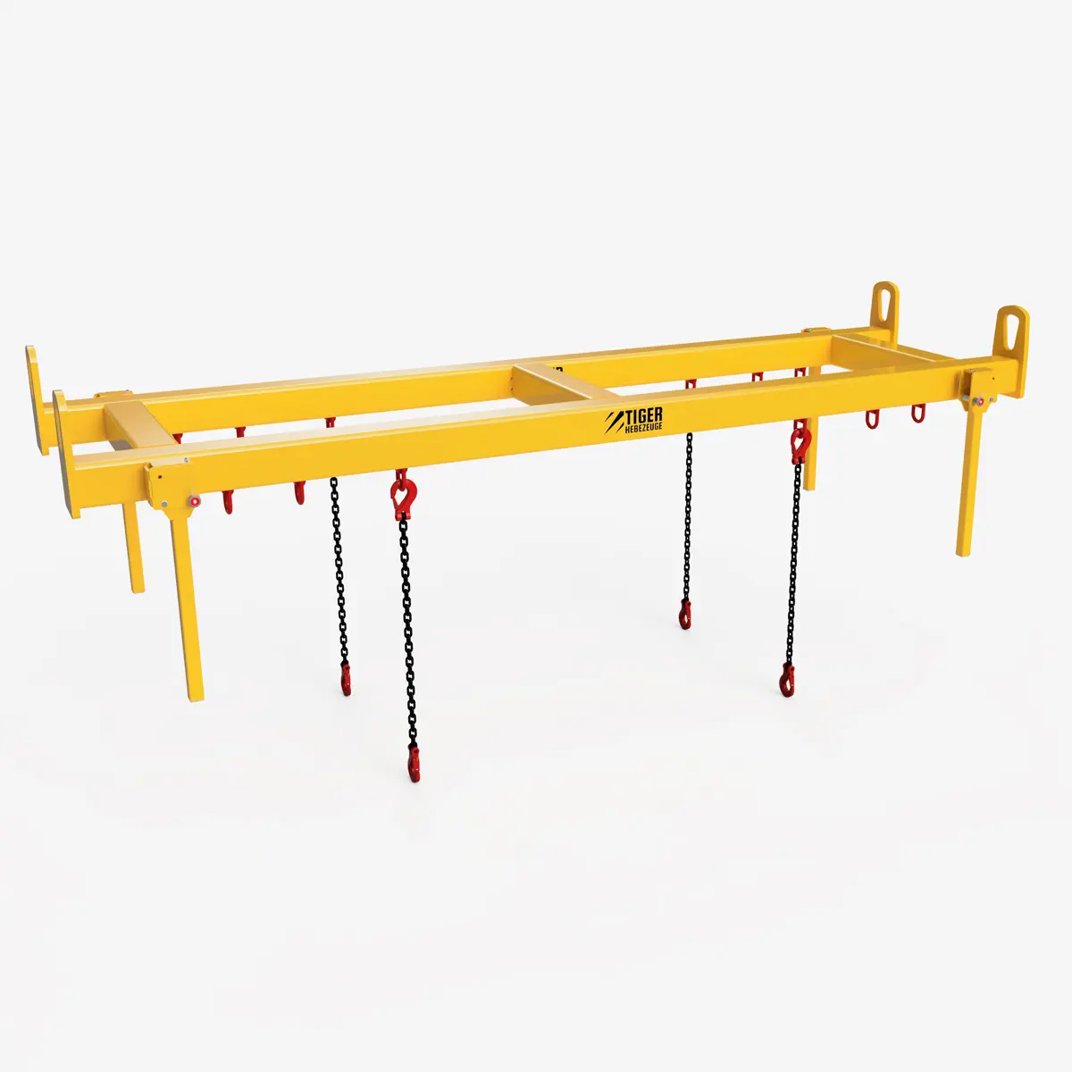 Produktbild von Tiger Sonder-Quer-Traverse mit 4-Kran-Aufhängung, vier verstellbaren Kettengehängen und 4 einklappbaren Abstellfüßen "tiger-sonder-rahmentraverse-typ-TA-QV-4A-10-2,5x0,9_HK-05368