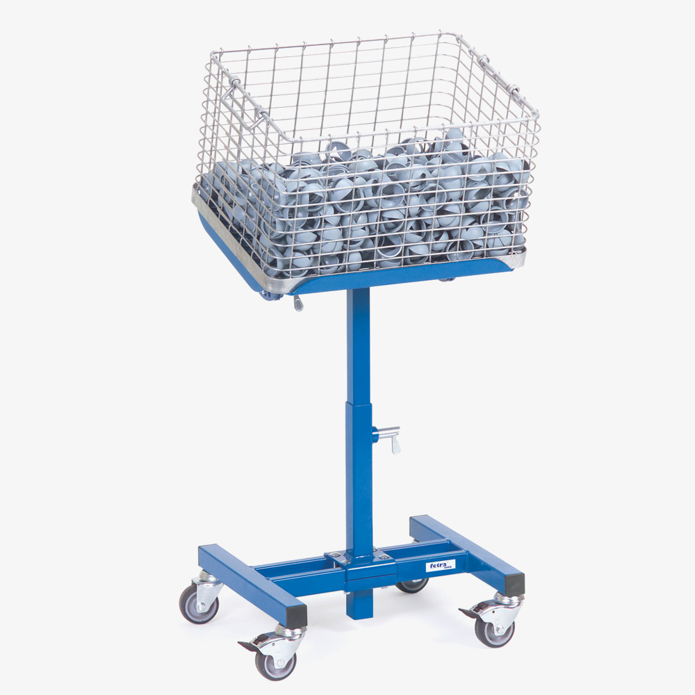 Mobiler Materialständer, fahrbar und stufenlos höhenverstellbar mit 4 Lenkrollen mit Stopper