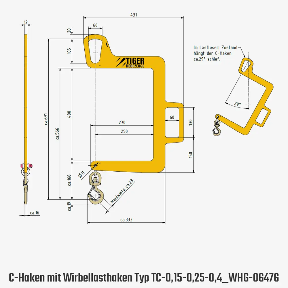 Technisches Bild für "tiger-c-haken-mit-lasthaken-typ-TC-0,15-0,25-0,4_WHG-06476-zeichnung