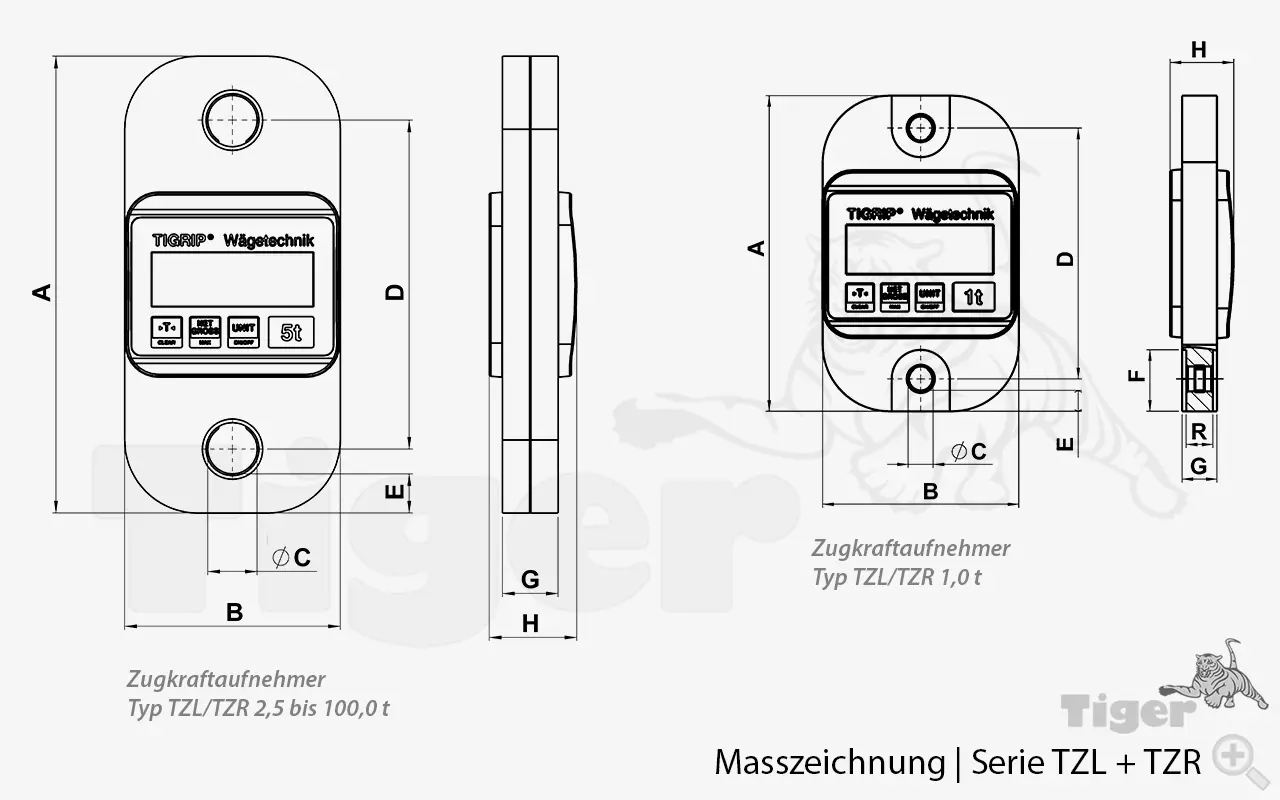 Zum Vergrößern anklicken Technisches Bild für zugkraftaufnehmer-tigrip-tzl-tzr-zeichnung-1