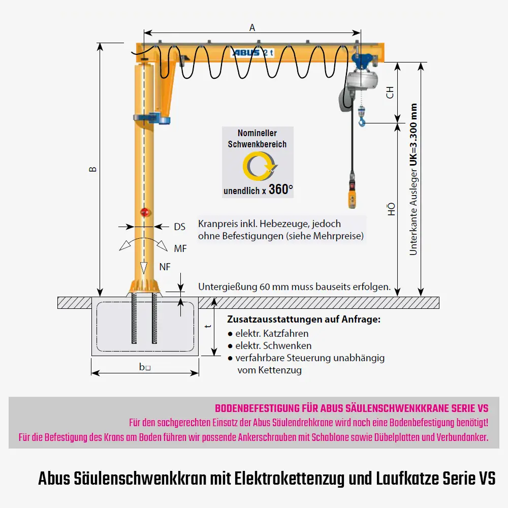 Technisches Bild für tigerhebezeuge-abus-saulenschwenkkran-mit-elektrokettenzug-und-laufkatze-serie-VS-zeichnung