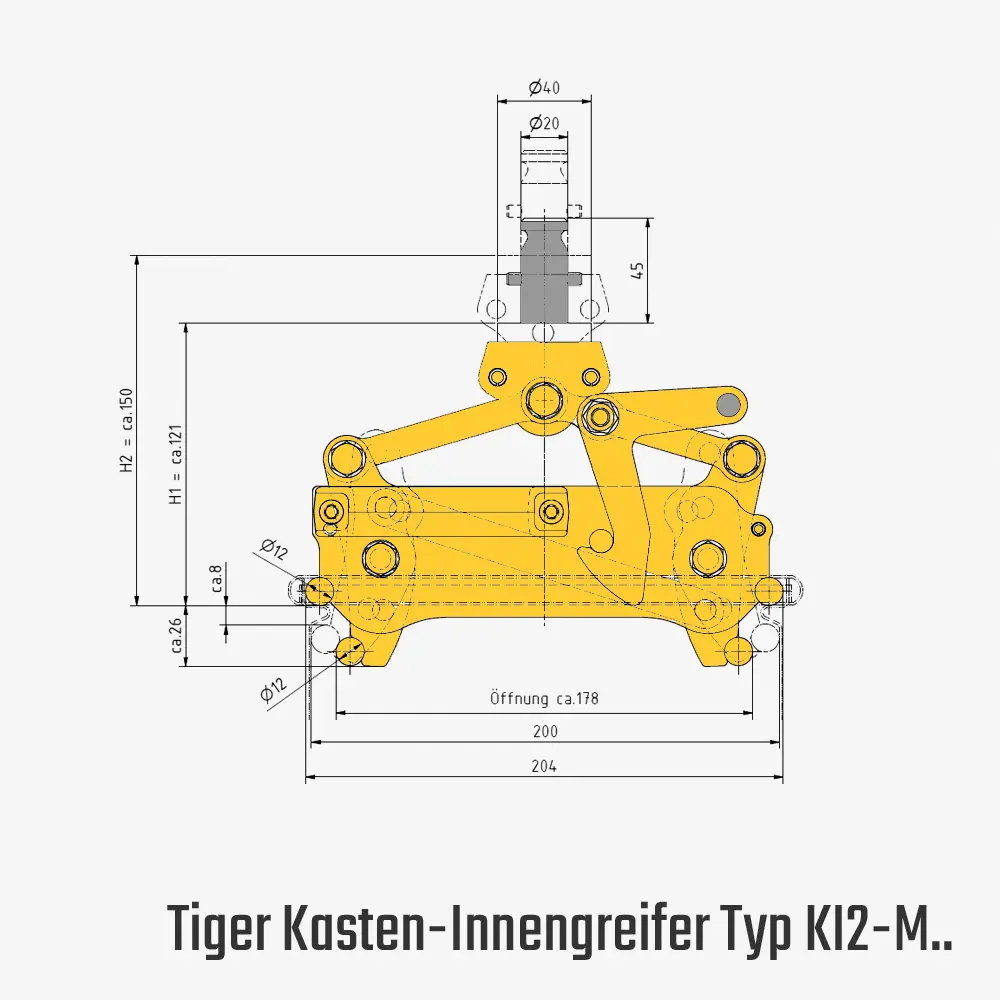 Tiger Kastengreifer Tiger zum Kran-Heben von Sichtlagerkästen aus Stahlblech