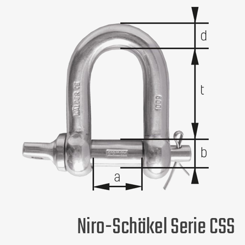 Zum Vergrößern anklicken Technisches Bild für tigerhebezeuge-kettenbeschlagteile-niro-va-schaekel-mit-schraubbolzen-und-splint-rostfrei-serie-CSS-zeichnung