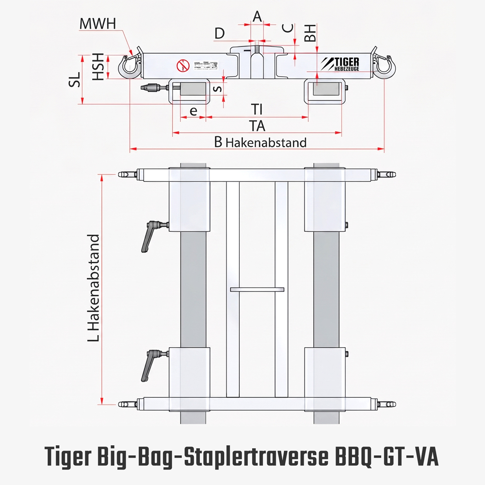 Tiger Edelstahl-Big-Bag-Traverse BBQ-GT-VA mit Seitenhaken und Staplertaschen