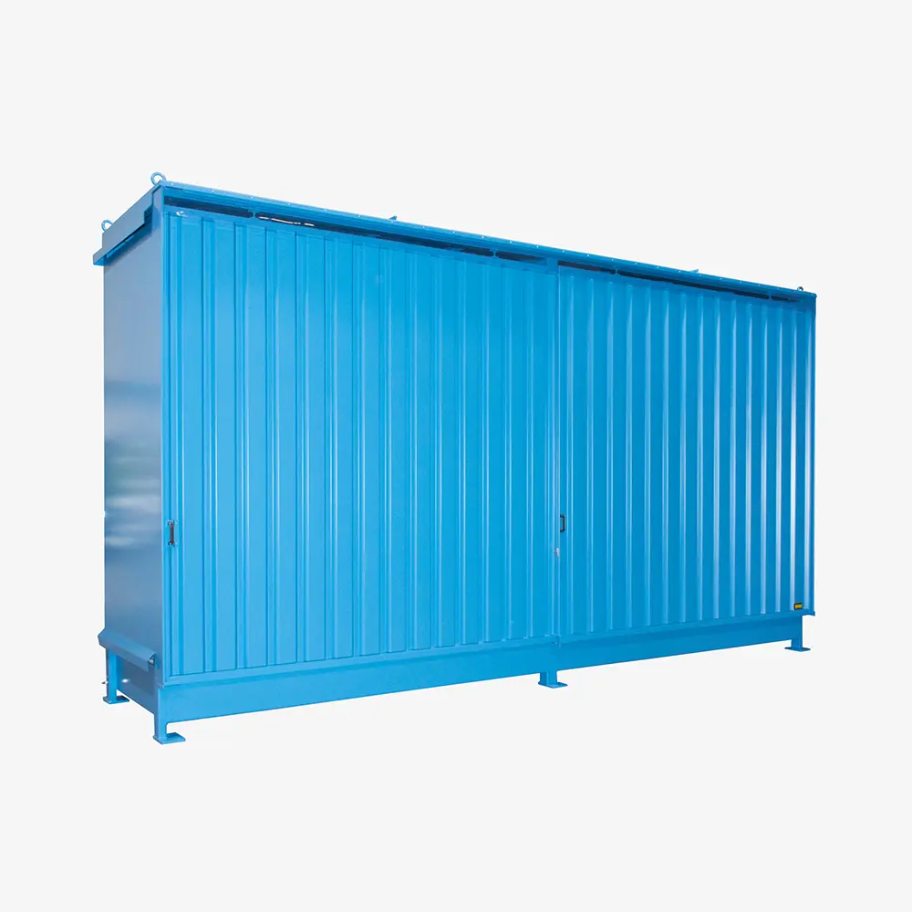 Gefahrstoff-Regalcontainer CEN mit Auffangwanne, Gitterrost und DIBt-Zulassung