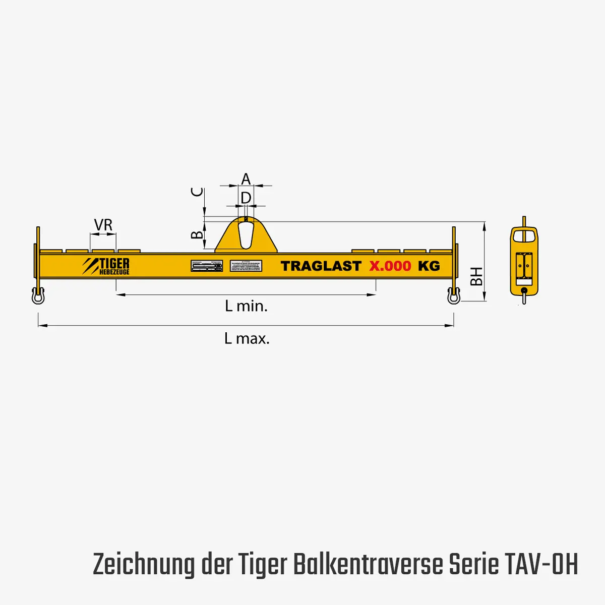 Tiger Balkentraverse mit Wirbellasthaken, Seitenhaken oder Schäkel, verstellbar