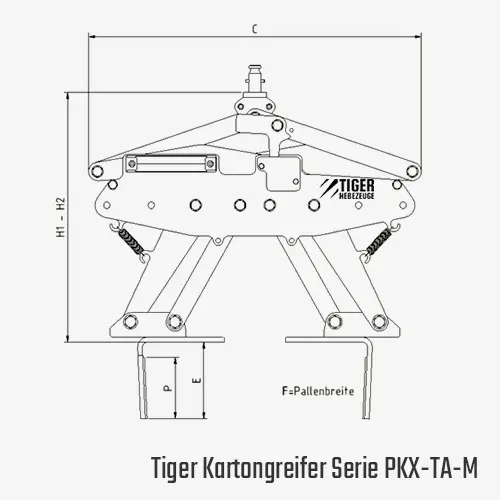 Zum Vergrößern anklicken Technisches Bild für tiger-kartongreifer-mit-kupplungsstift-und-taktautomatik-serie-PKX-TA-M-zeichnung