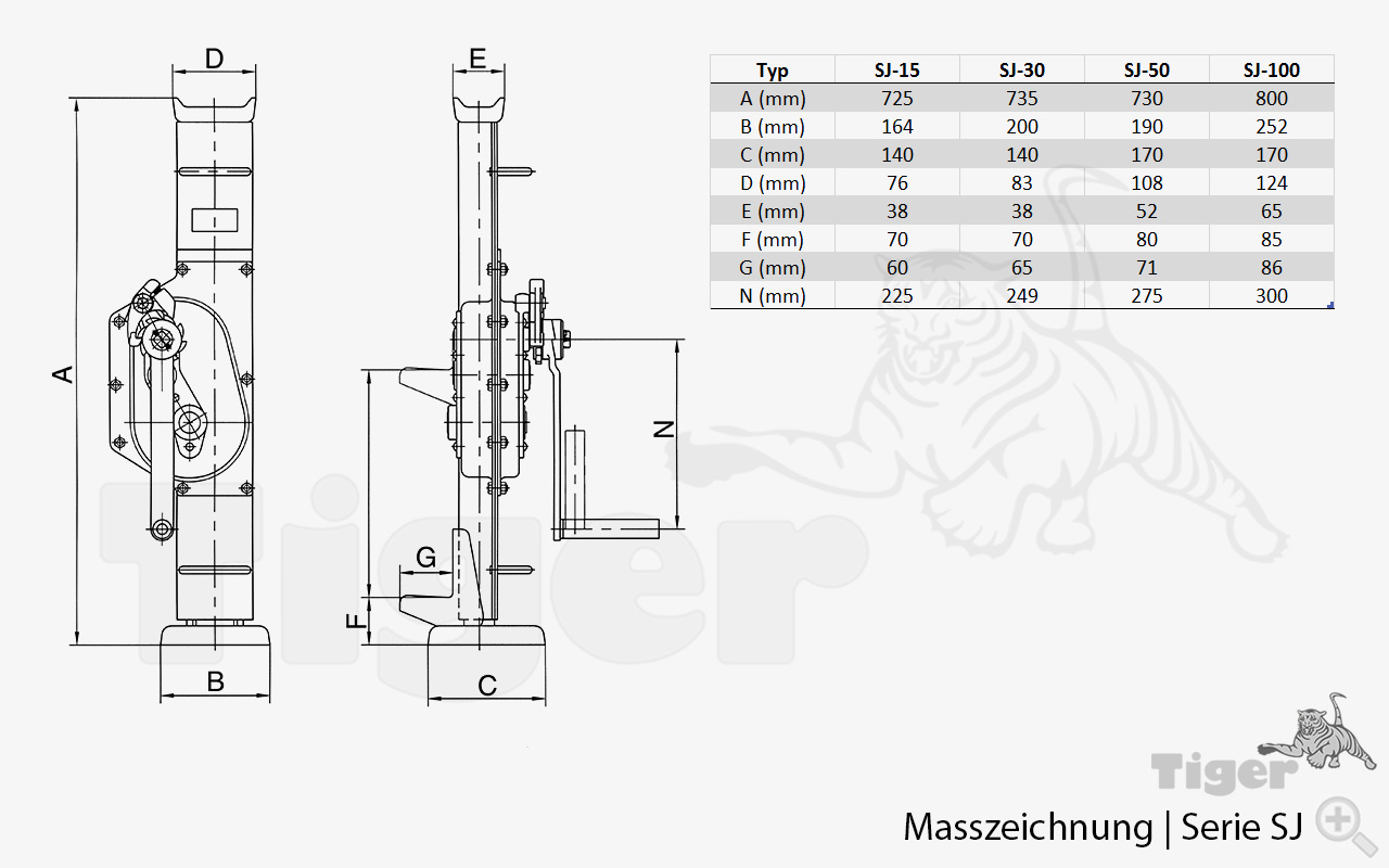 Technisches Bild für stahlwinde-yale-sj-masszeichnung