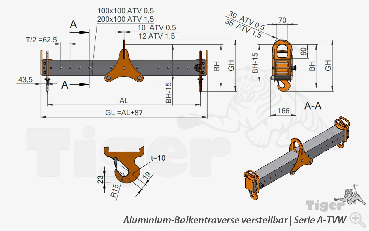Zum Vergrößern anklicken Technisches Bild für alu-balkentraversen-a-tvw-zeichnung