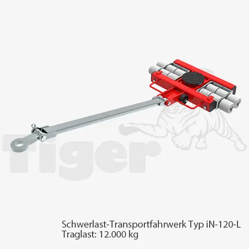 Produktbild von Schwerlast-Transportfahrwerke mit Nylon-Rollen zur 3-Punkt-Auflage TH: 110 mm tigerhebezeuge-schwerlast-transportfahrwerk-iN-120-L