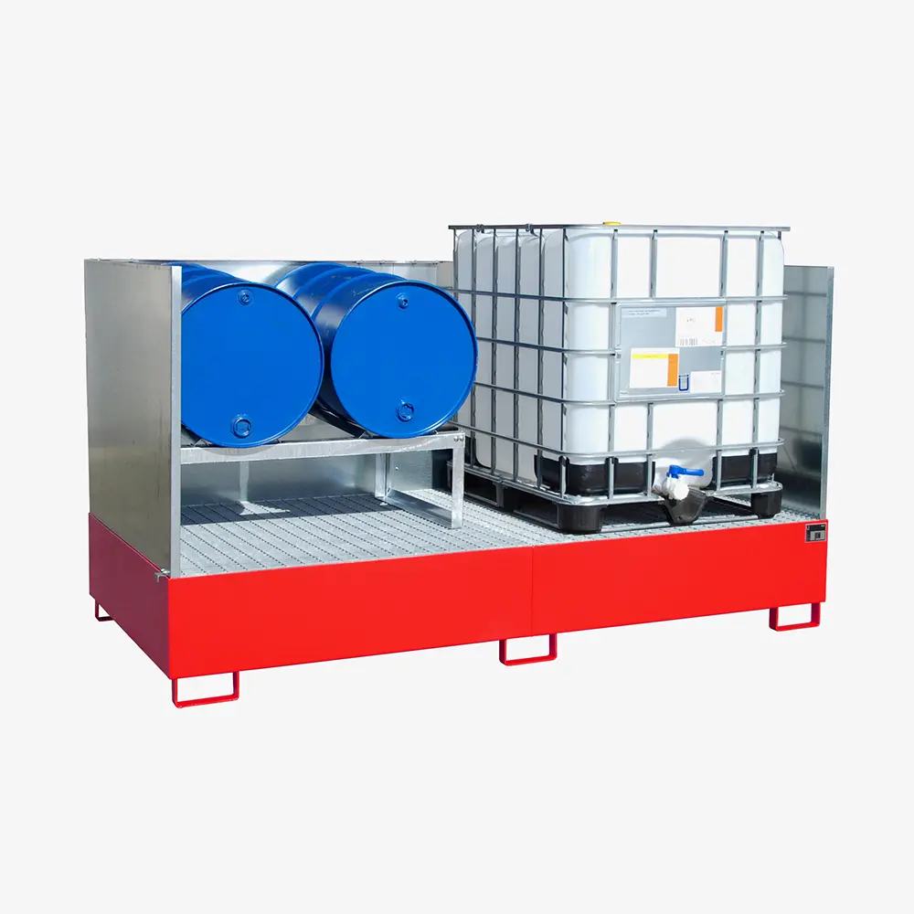 Auffangwanne für IBC-Container und Fässer - IBC Auffangbehälter zur umweltgerechten Gefahrstoff-Lagerung