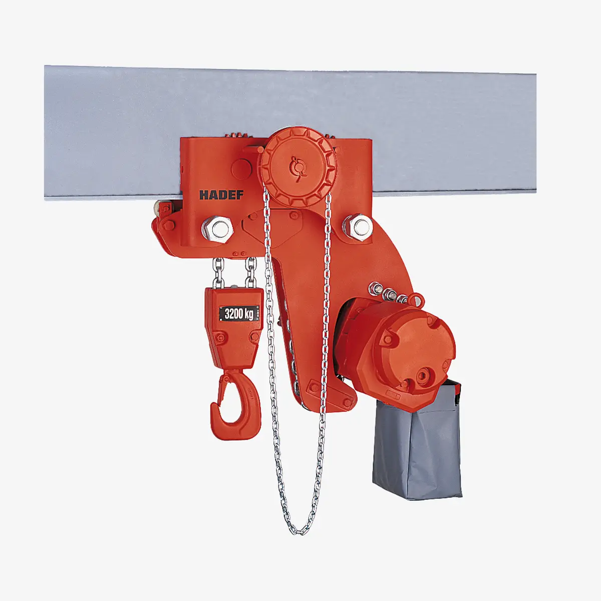 Produktbild von Hadef Elektrokettenzug mit Haspel-Fahrwerk in verkürzter Bauart tigerhebezeuge-hadef-elektrokettenzug-mit-haspelfahrwerk-serie-HDF-EH-in-verkuerzter-bauart-2
